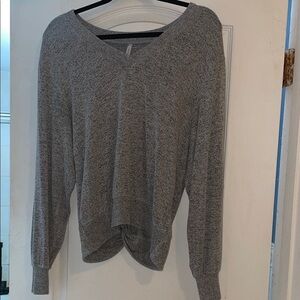 Gray V-Neck Long Sleeve Top
